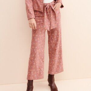 NWOT- TACH Women's Nekane Corduroy, Tie-Waist Pant- Pink Floral- Size: XSmall